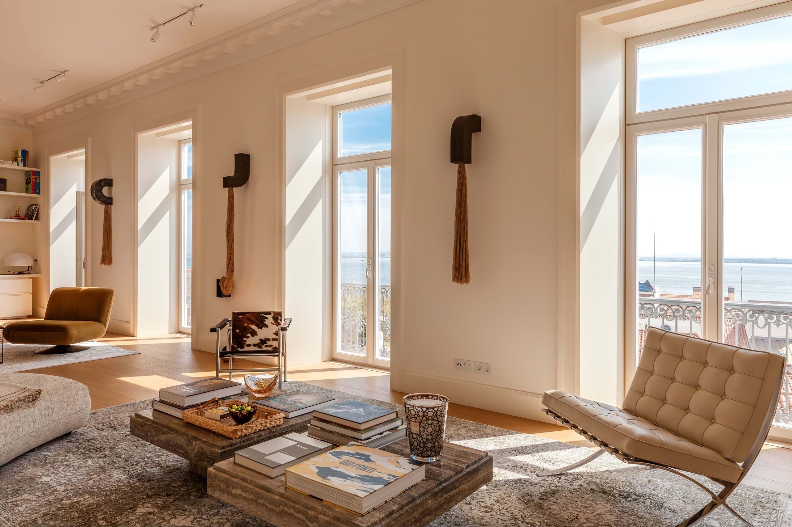 Bright modern living room with sea view